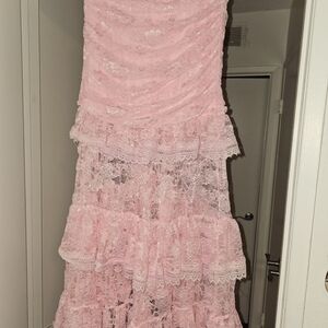 Dolls Kill Pink Lace Tiered Dress